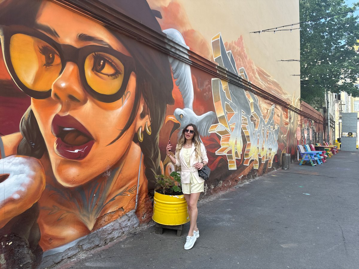 Woman explores outdoor art installation in Saint Petersburg