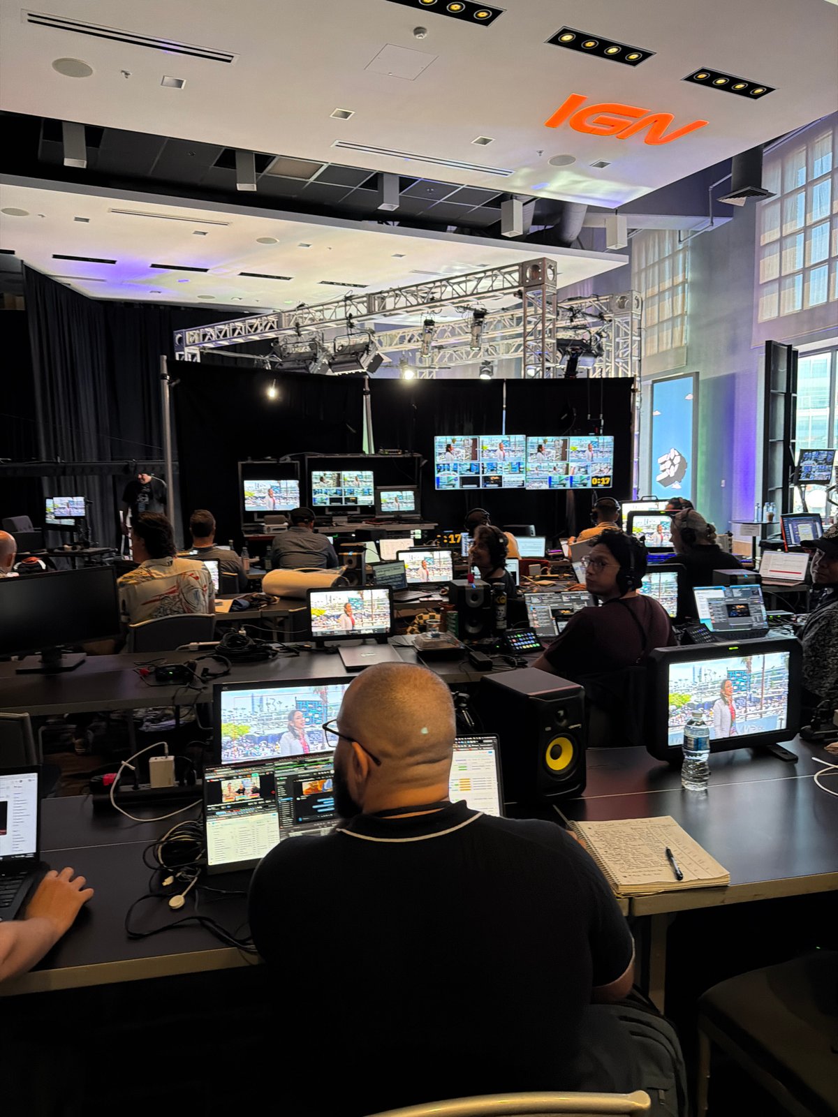 Live broadcast control room in full production mode