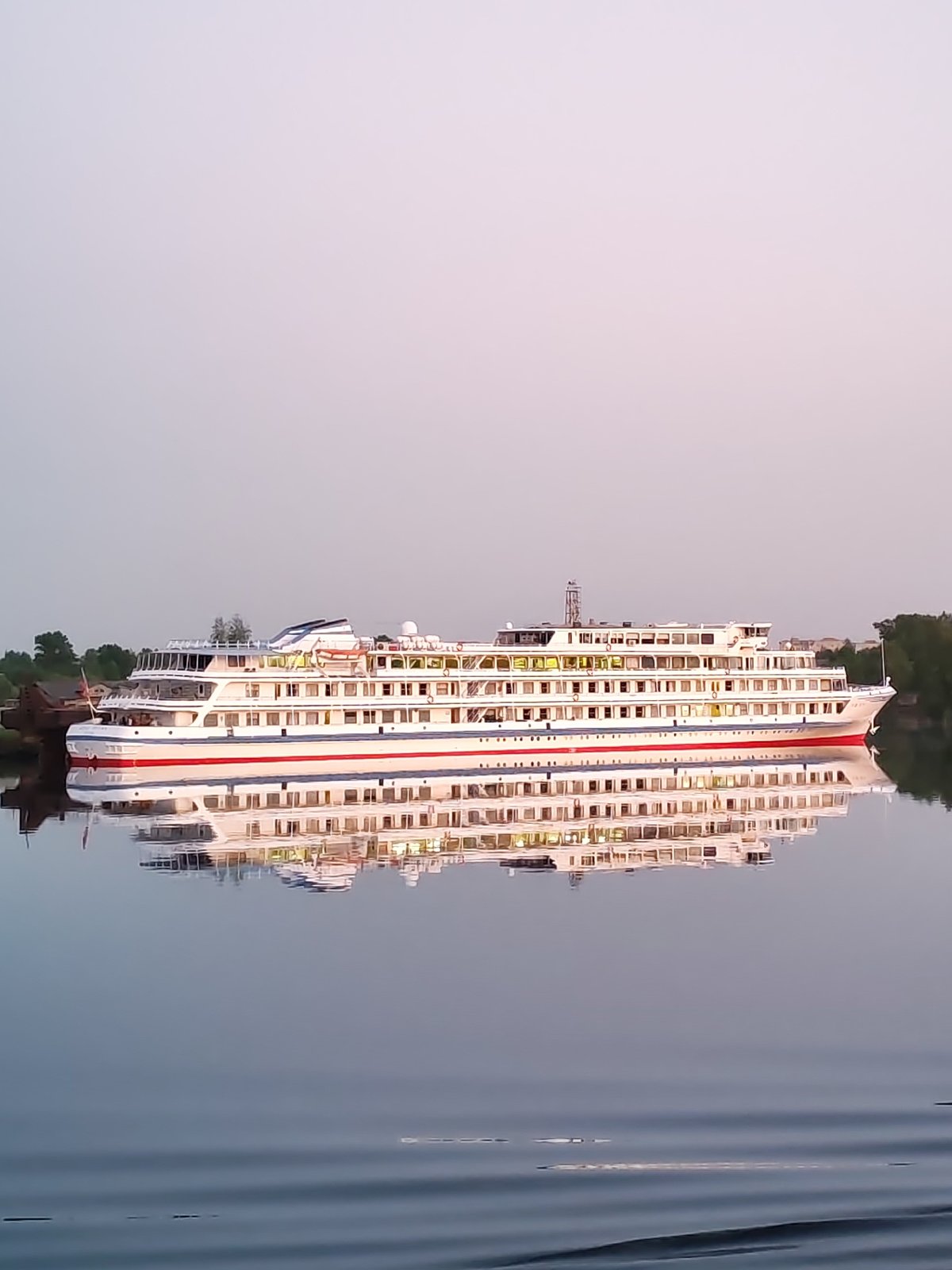 River cruise ship docks in Kimry, Russia