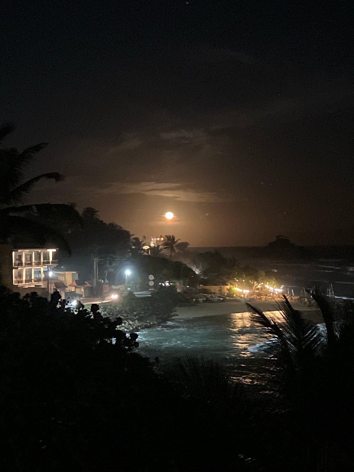 Full moon illuminates Sri Lankan coastline near Goviyapana, Ahangama