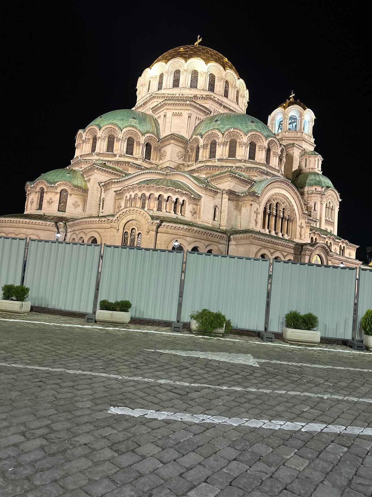 Sofia's Alexander Nevsky Cathedral illuminated against night sky