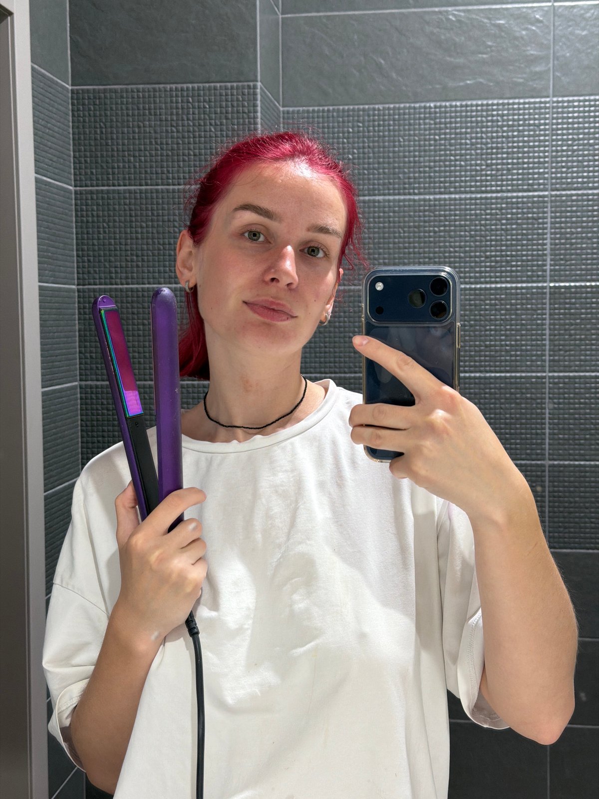 Late-night hair styling session captured in Chaikovsky bedroom