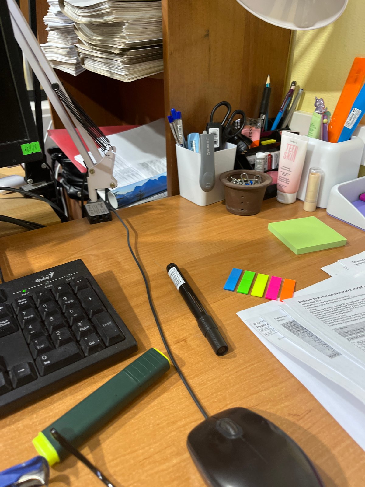 Woman photographed in office workspace in Izhevsk, Russia