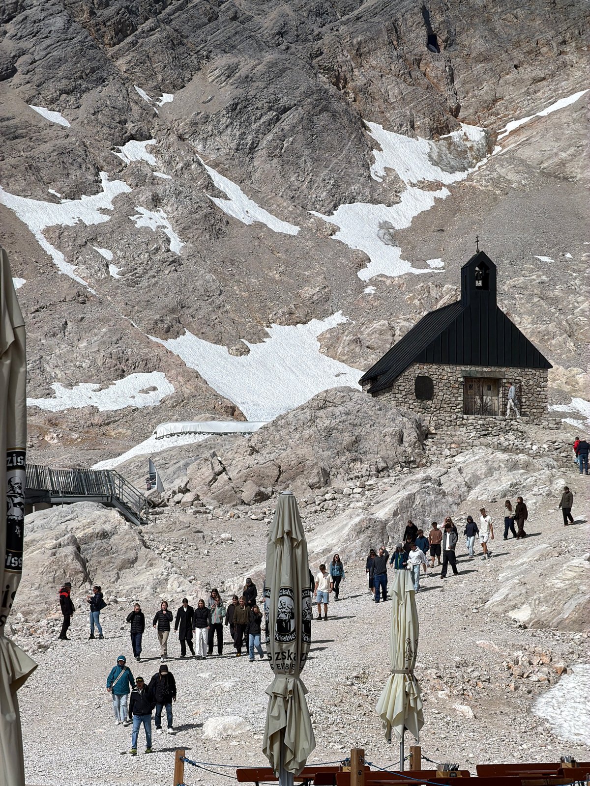 Morning at the Zugspitze: rocky trails, a chapel, and a mountain hut