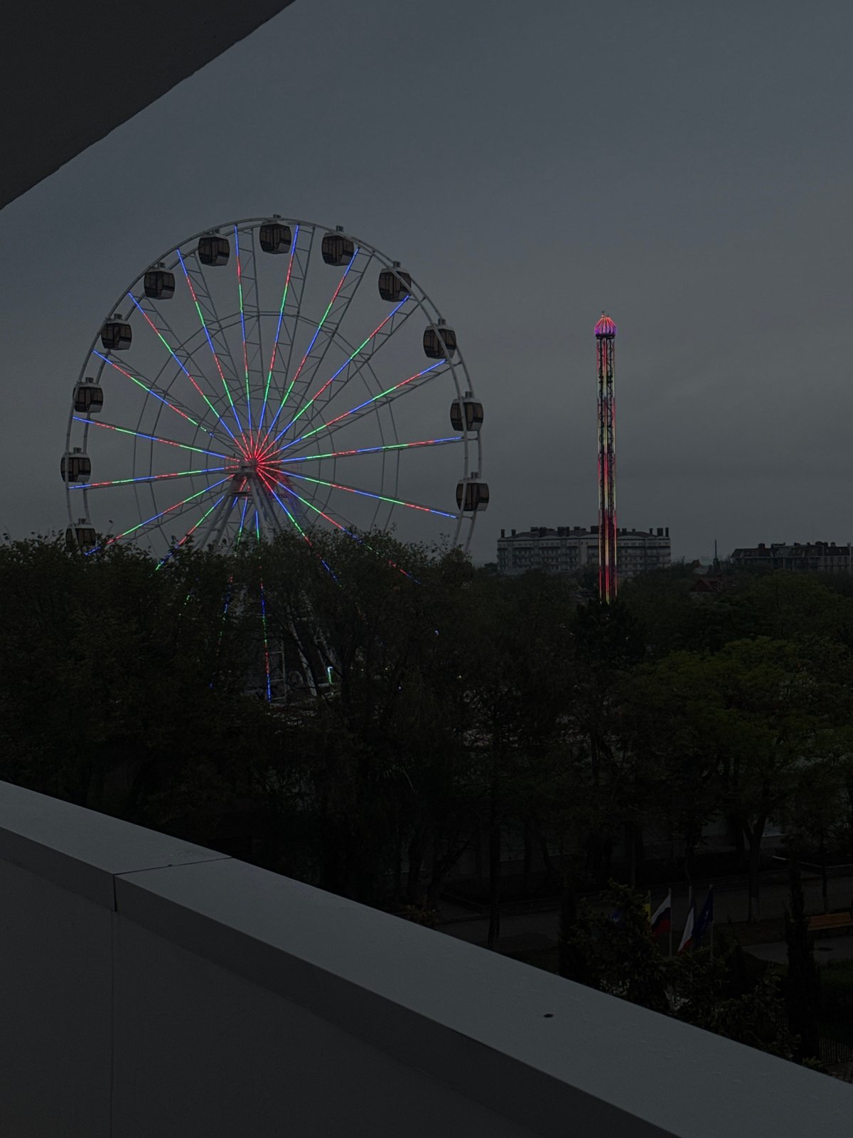 Illuminated amusement park rides observed in Yevpatoriya, Ukraine