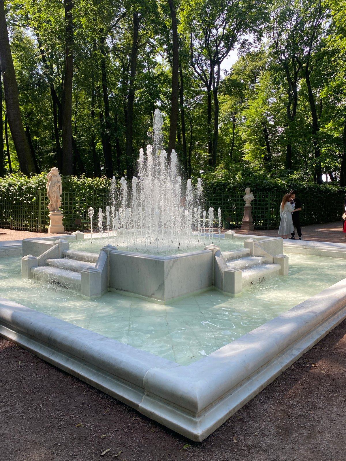 Fountains and the Krylov statue in Saint Petersburg's Summer Garden
