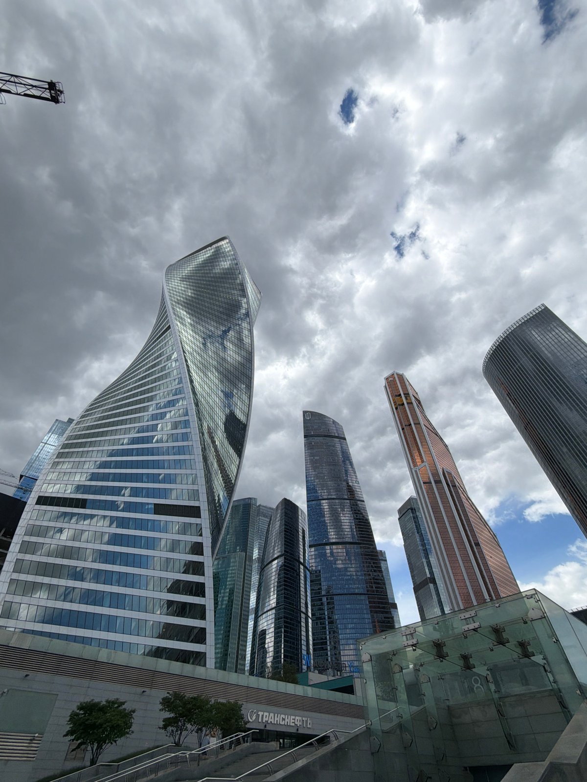 Moscow City skyscrapers documented during cloudy morning visit
