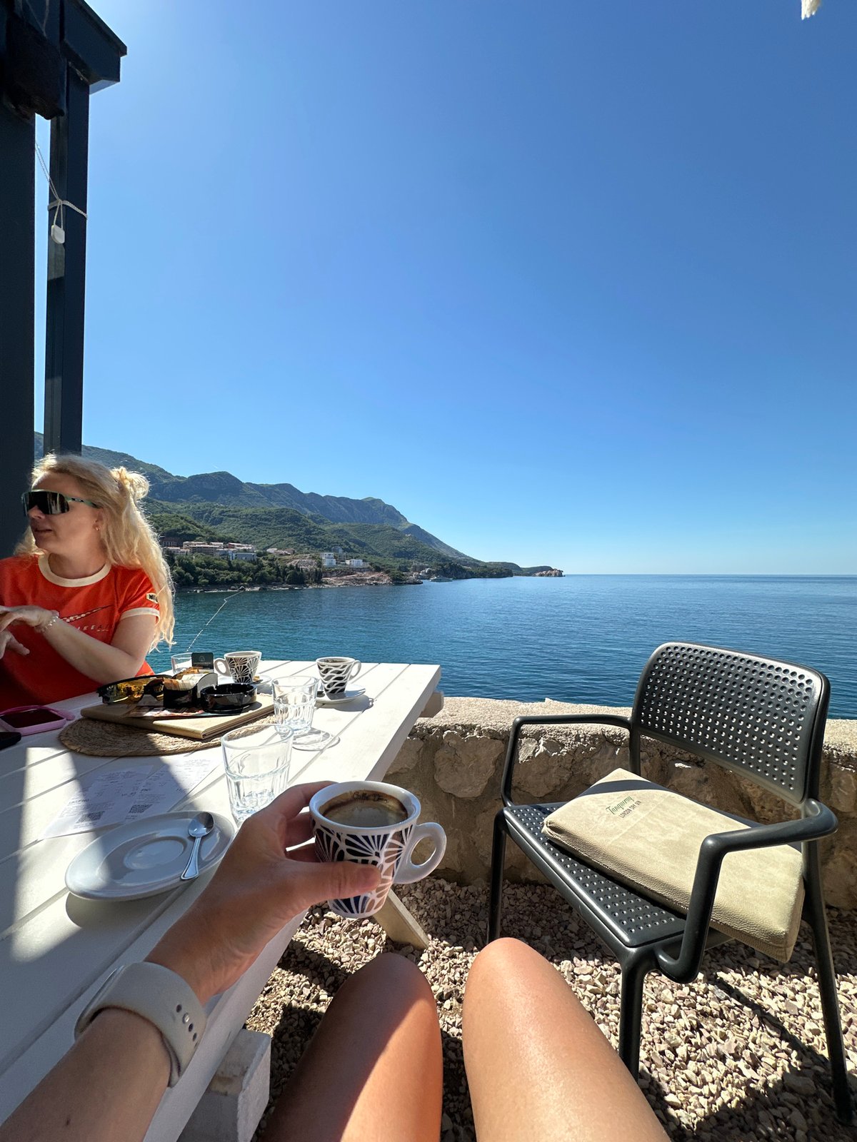 Morning cafe dining observed in coastal Boreti, Montenegro
