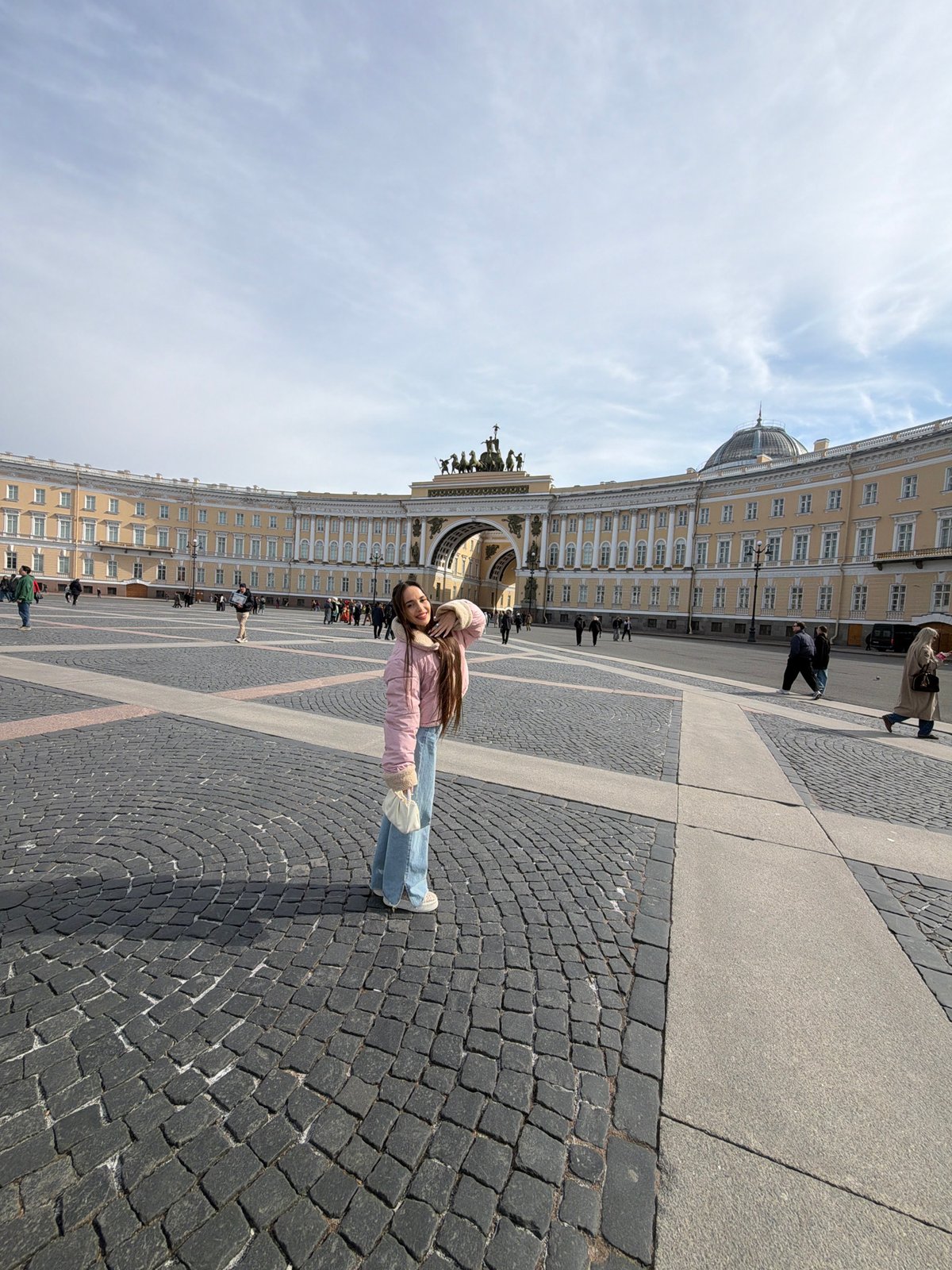 Tourists climb Jordan Staircase at Hermitage Museum, Saint Petersburg