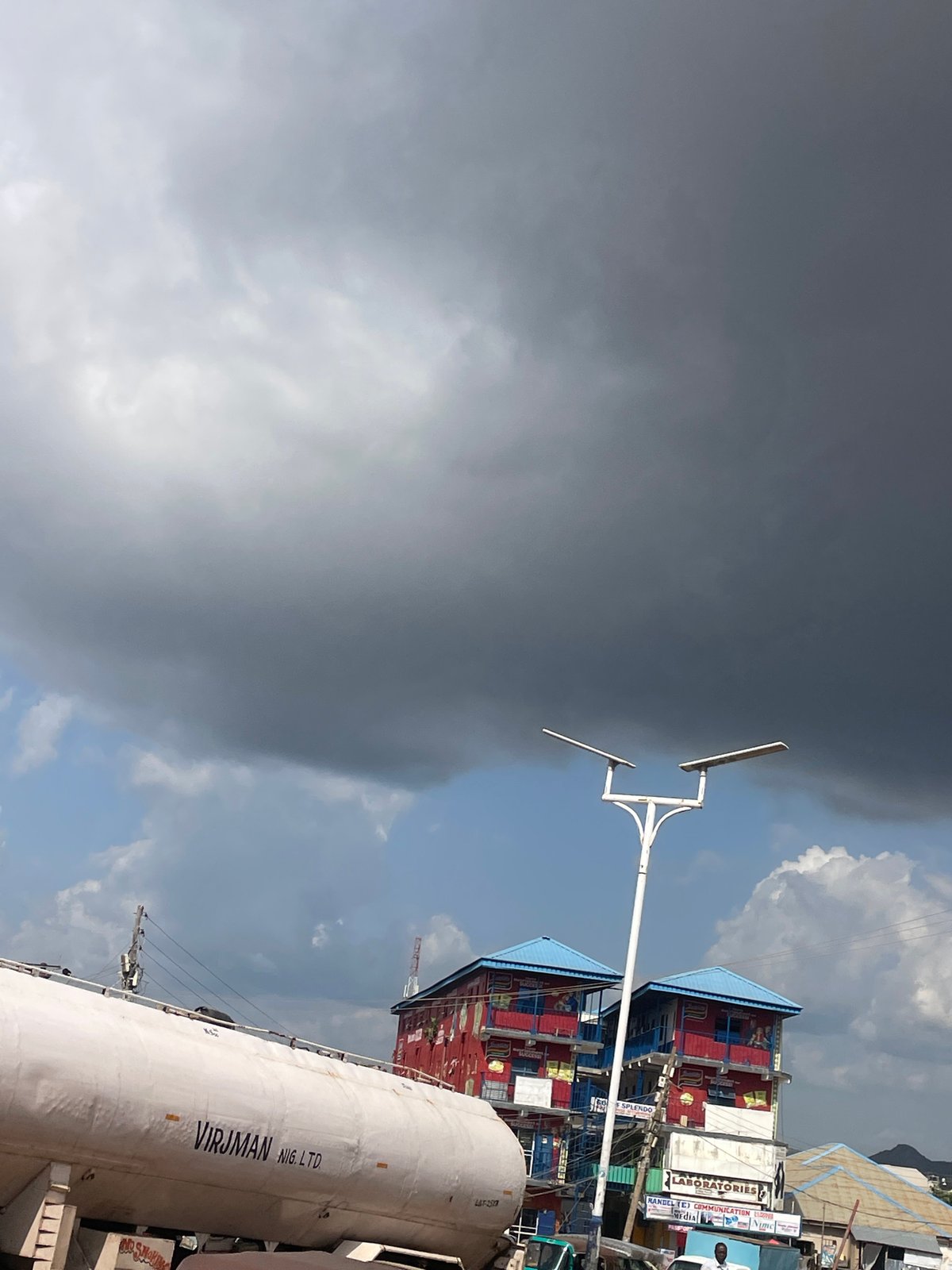 Storm clouds gather over Rafin Par streets, Nigeria