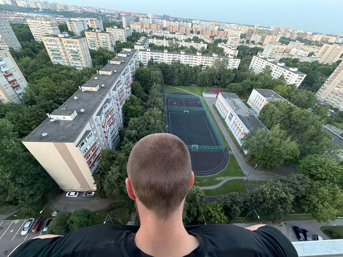 Aerial cityscape and close-up portraits in a brief urban moment