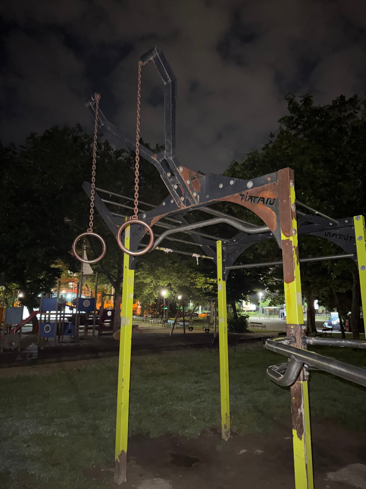Nighttime outdoor fitness facility observed in Plovdiv park