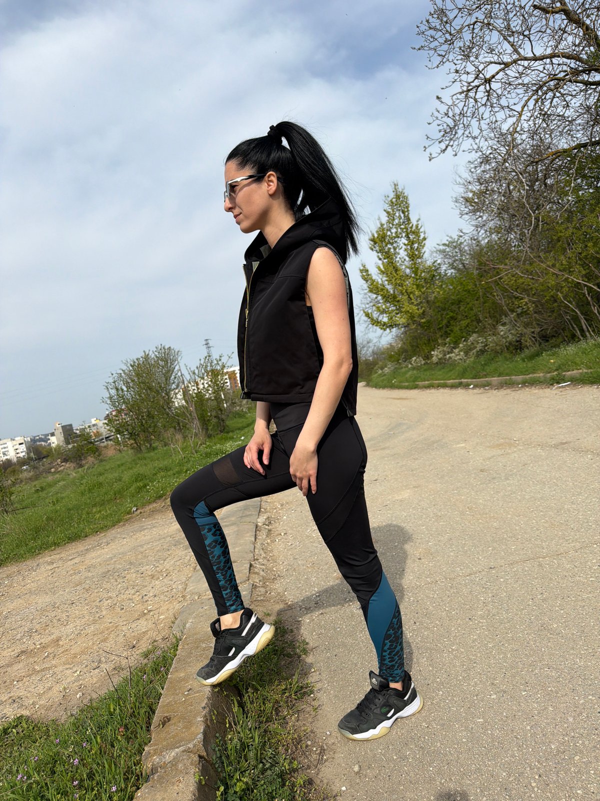 Woman in athletic wear spotted on path in Pleven