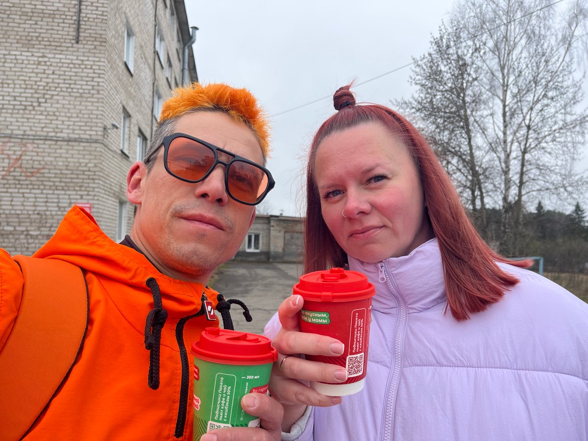 Couple shares morning coffee date in Chaikovsky, Russia