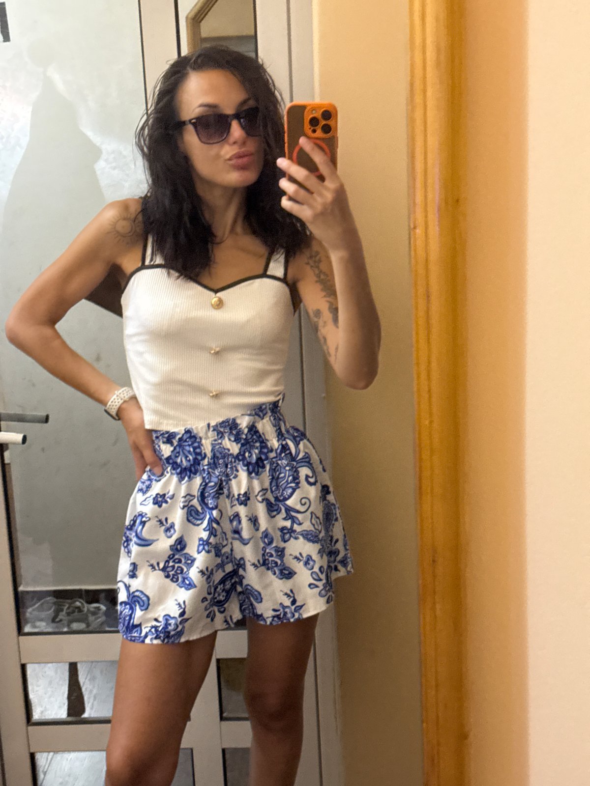 Mirror selfie and outdoor shot, same outfit, Pleven Bulgaria