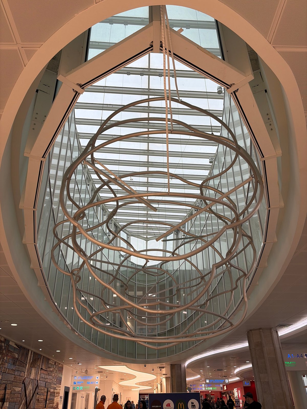 Interior view captured at Bari airport showing metallic structure
