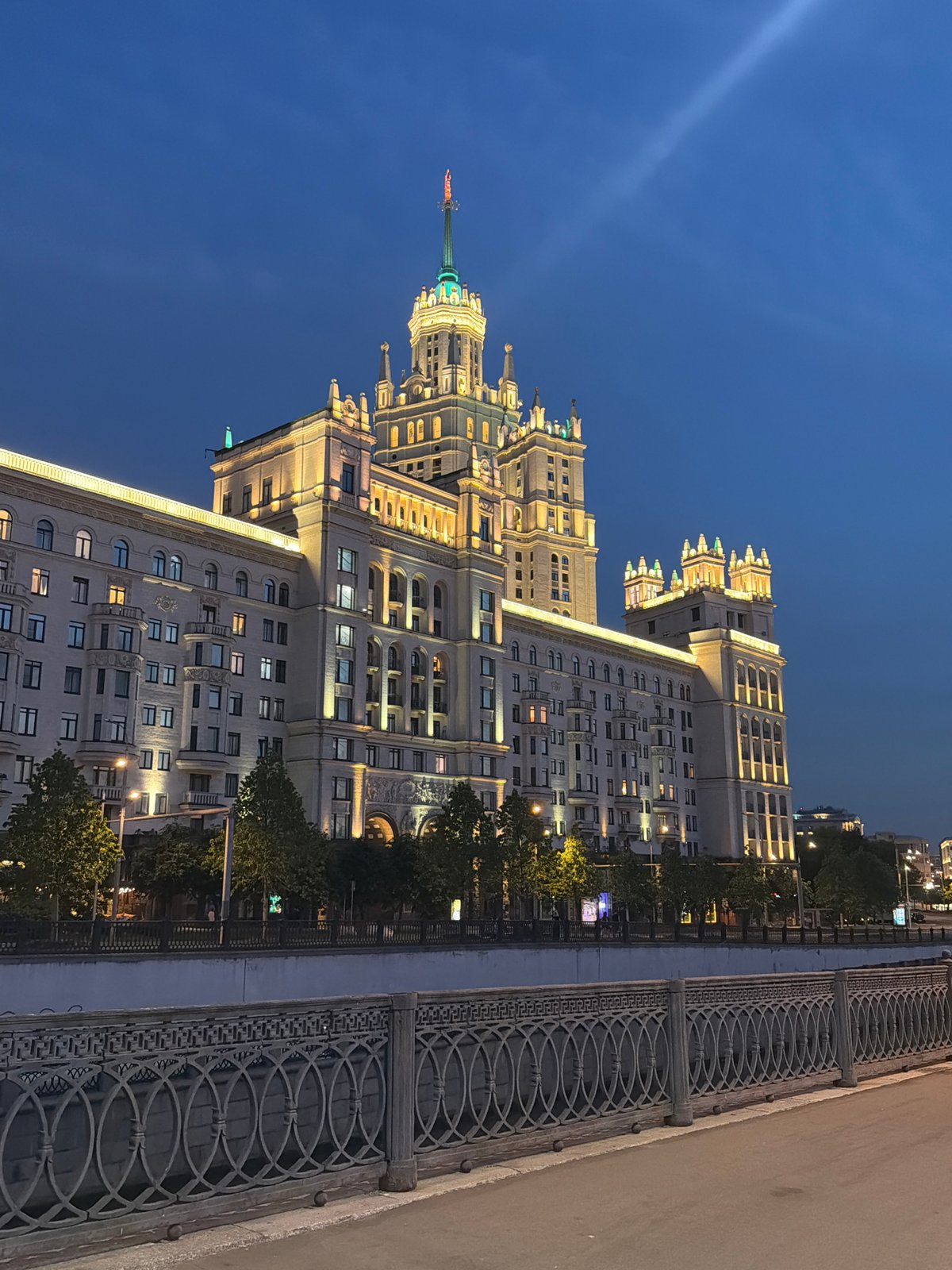 Moscow landmarks illuminated at dusk captured by witness