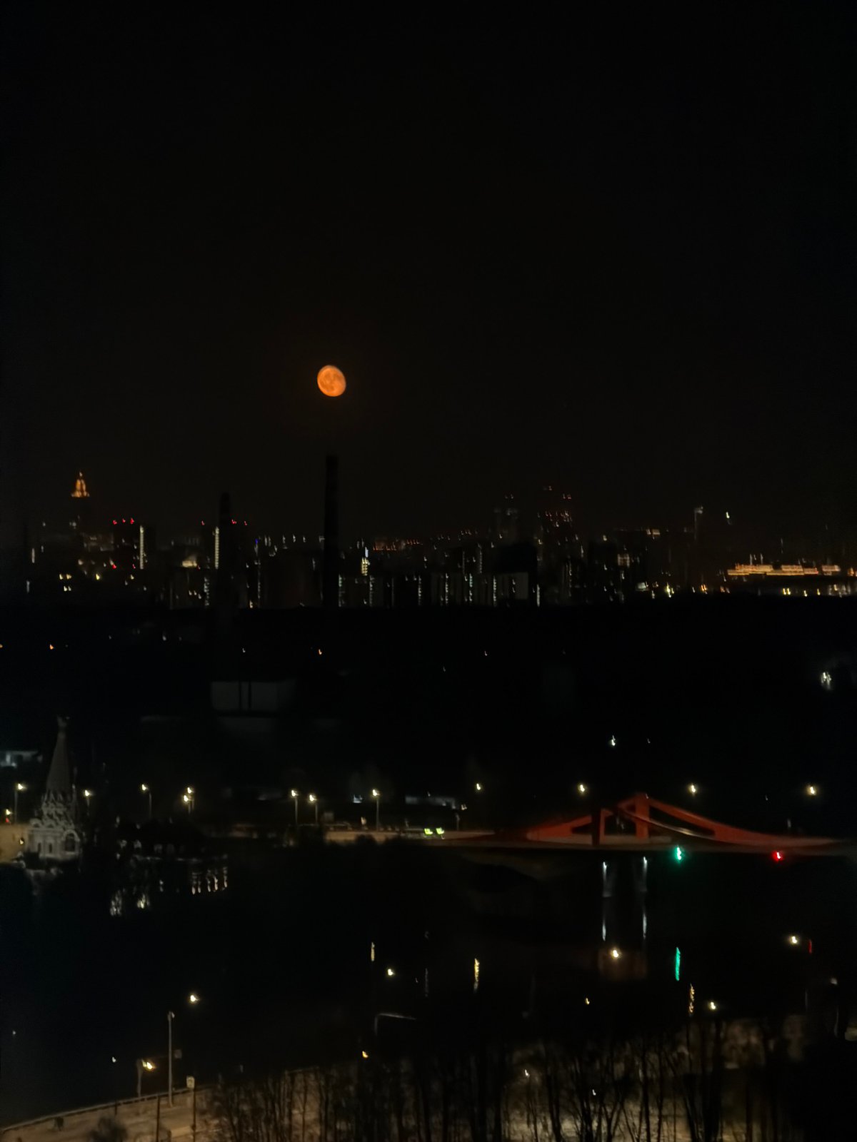 Full moon lights up night sky over Khimki, Russia
