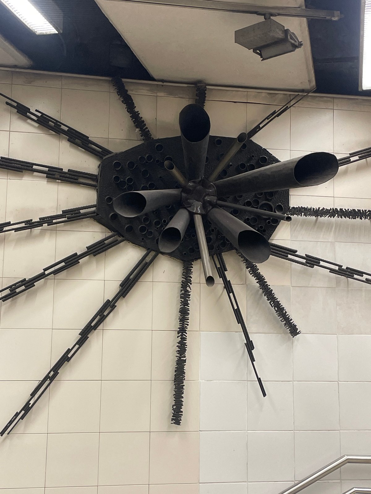 Perforated metal sculpture spotted on Barcelona wall