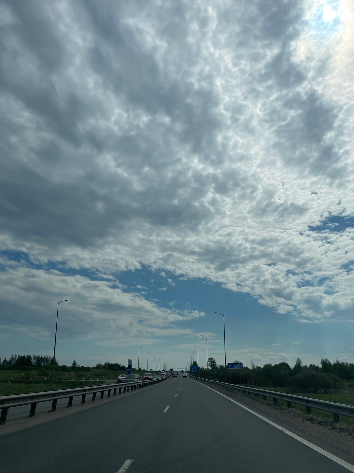 Highway scene documented with cloudy skies and infrastructure