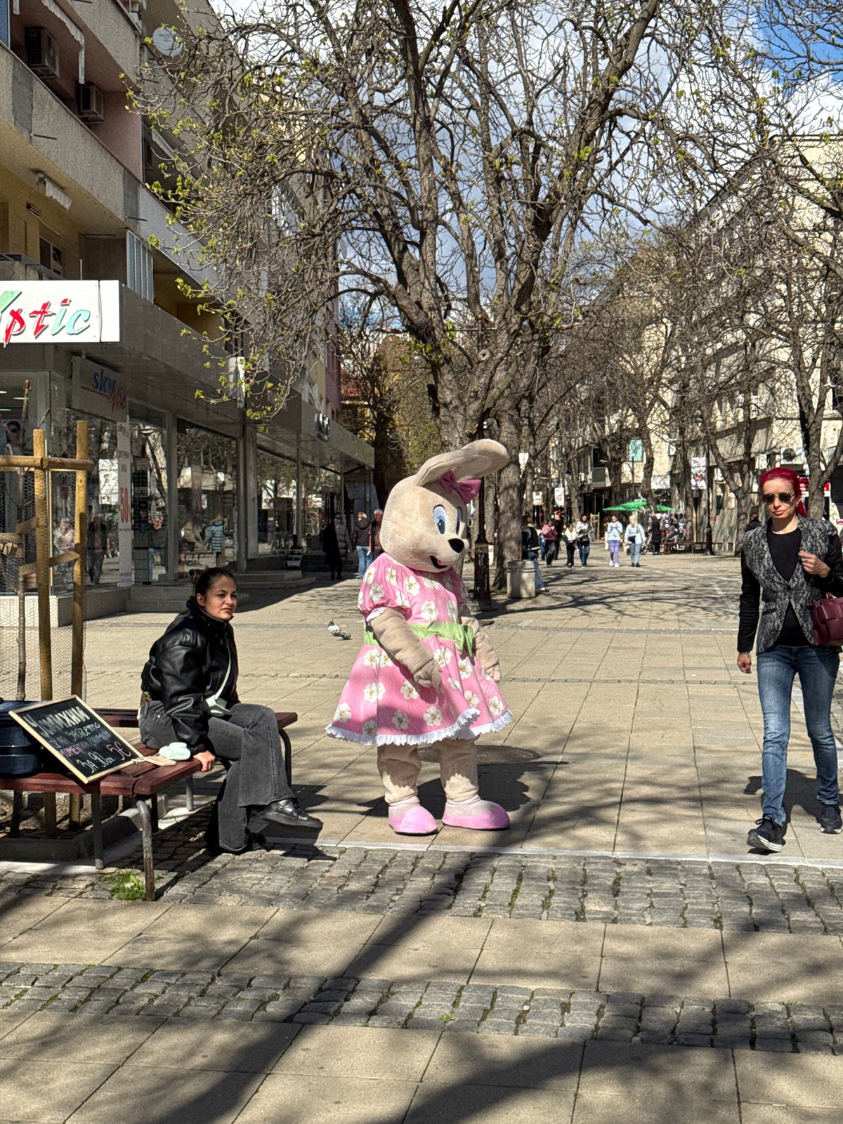 Easter bunny costume spotted on Blagoevgrad street