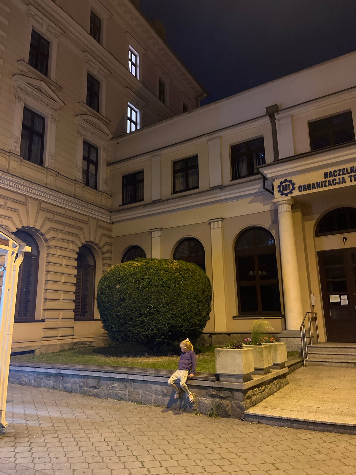 Evening stroll through a European city center at night