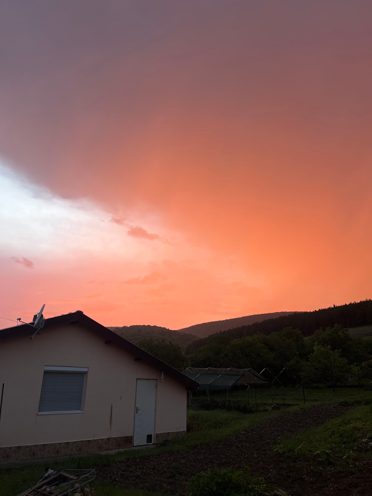 Dramatic sunset captured across rural Kosten, Bulgaria landscape
