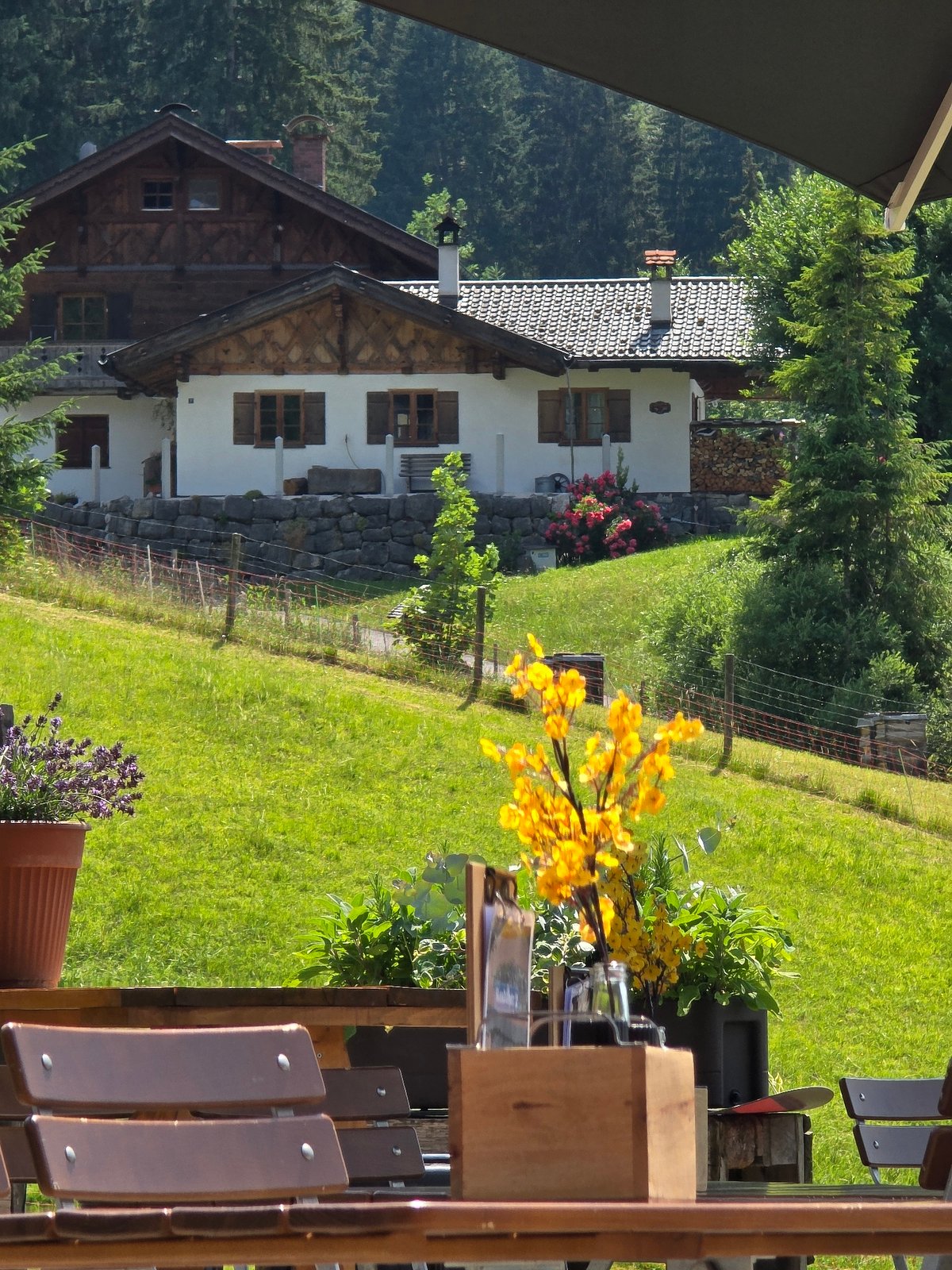 Cable car base café and signposts at Garmisch-Partenkirchen