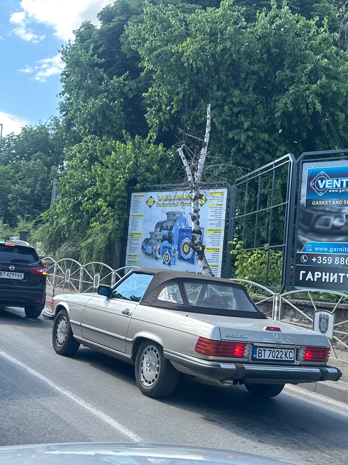 Mercedes convertible drives through Veliko Tarnovo streets