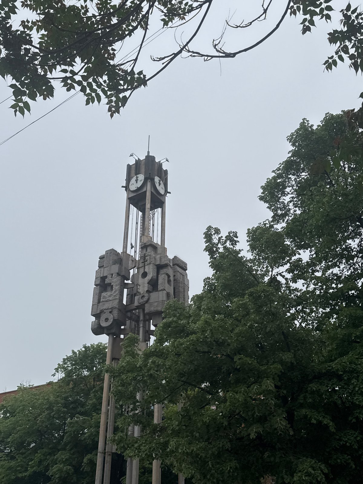 Tourist documents Haskovo landmarks including clock tower and sculpture