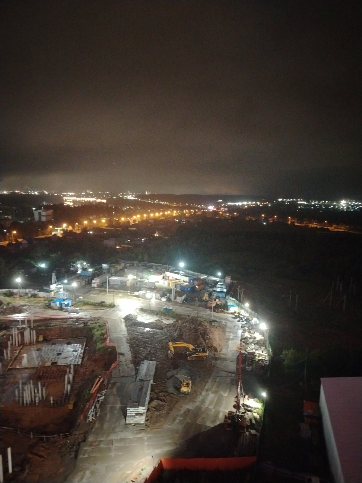 Nighttime construction site in Yekaterinburg, viewed from above