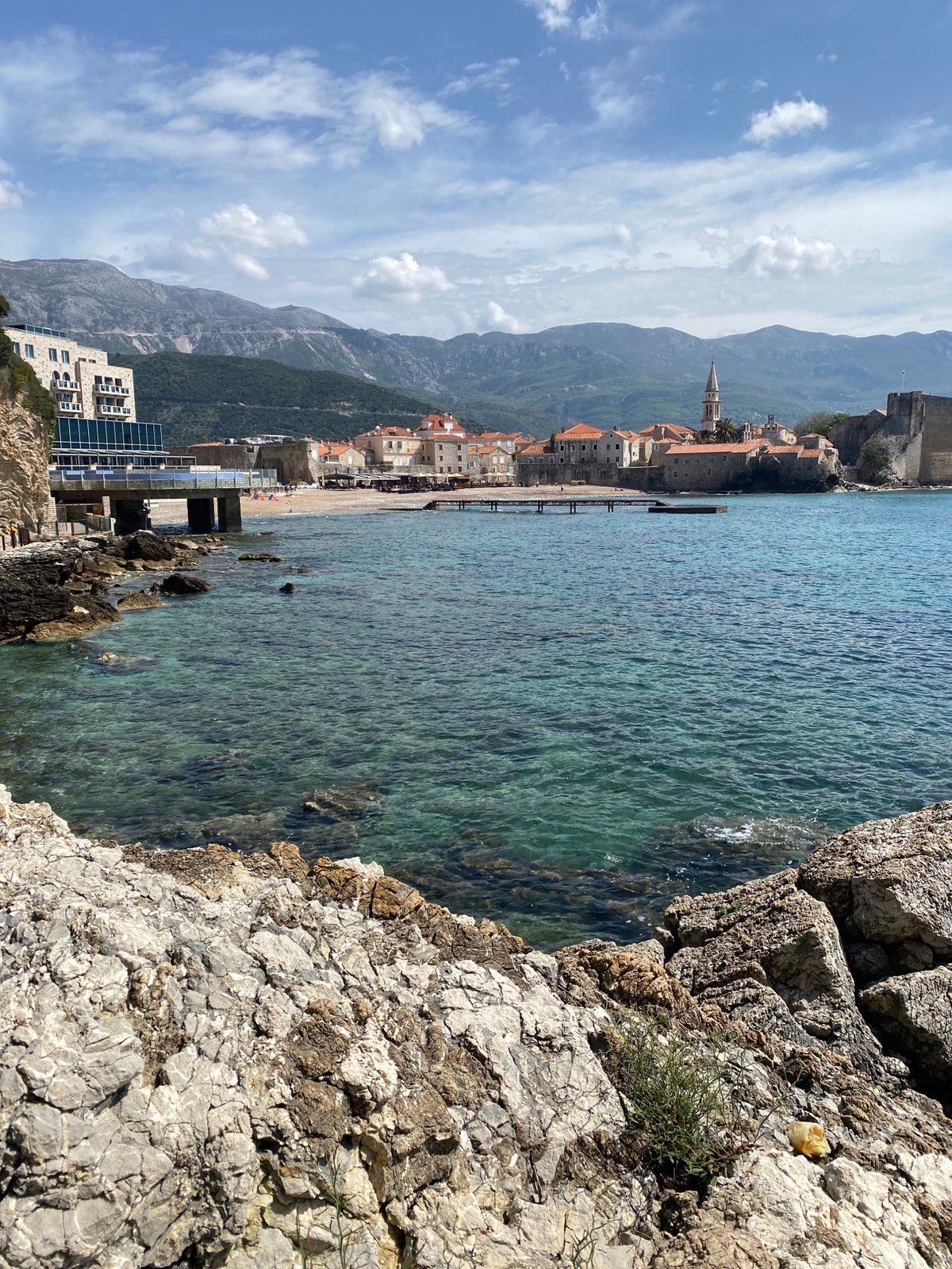 Clear turquoise waters observed from cliff in Budva, Montenegro