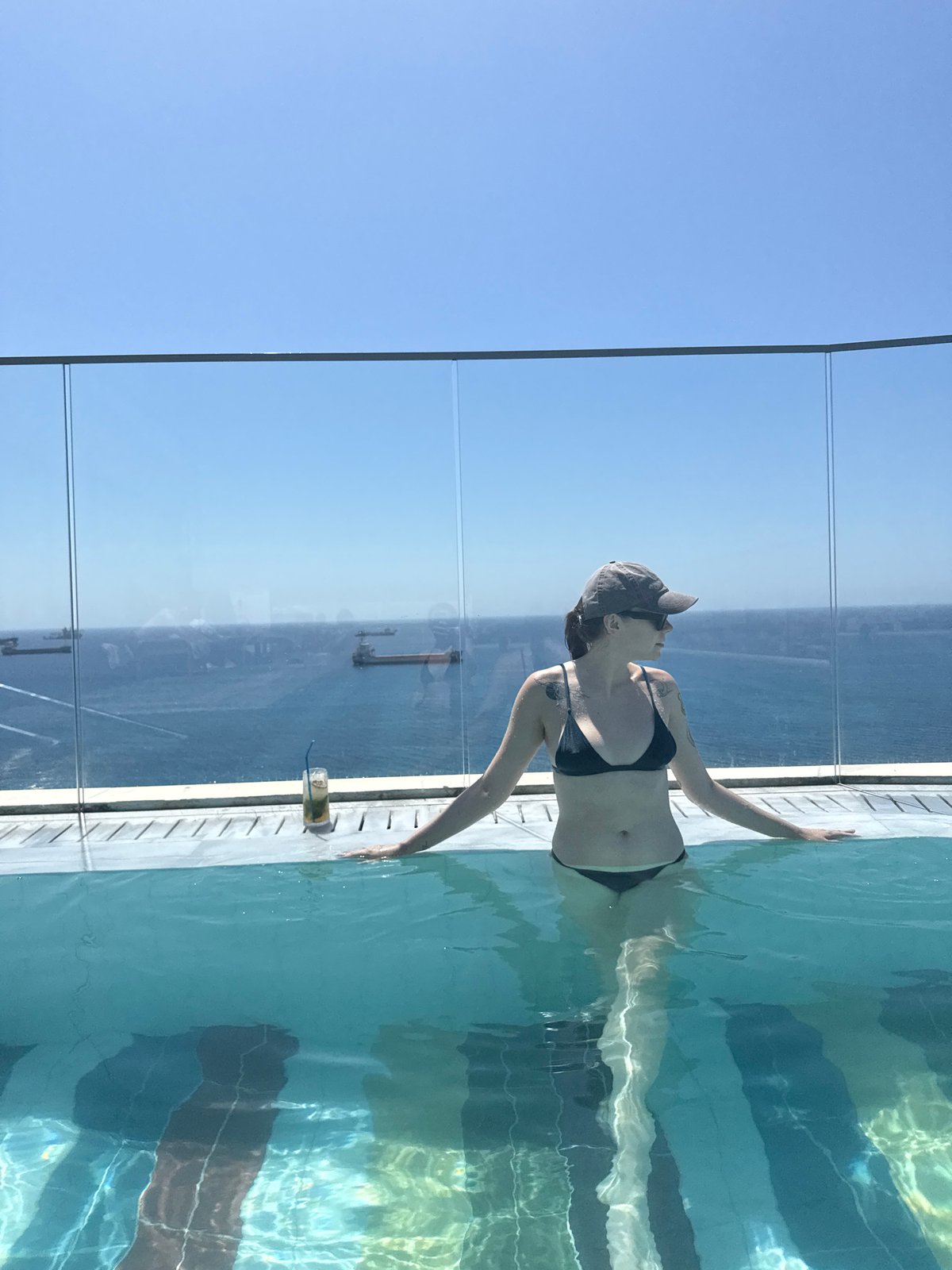 Poolside drinks with a sea view in Limassol, Cyprus
