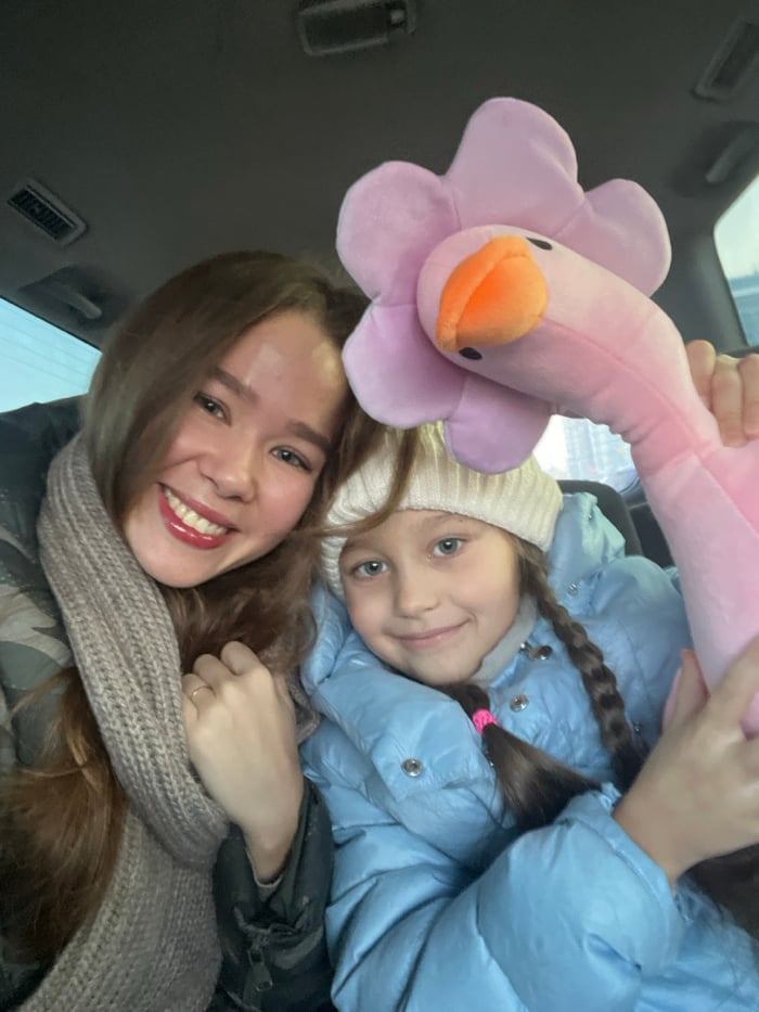 Woman and child spend winter day together in Krasnoyarsk