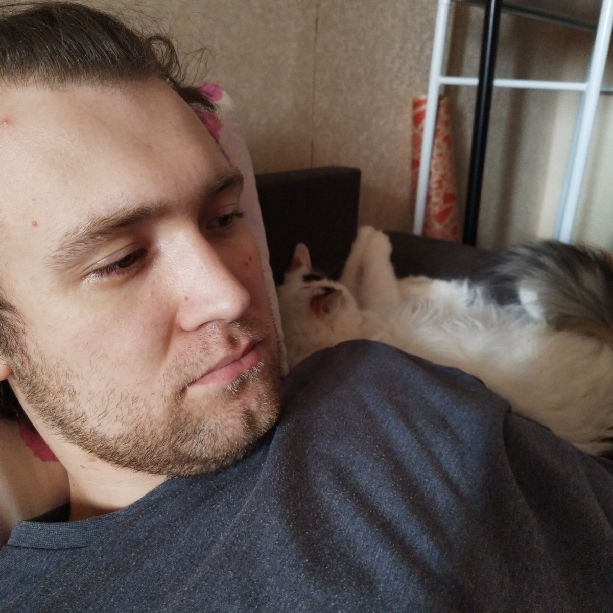 Man photographed reclining indoors in casual portrait