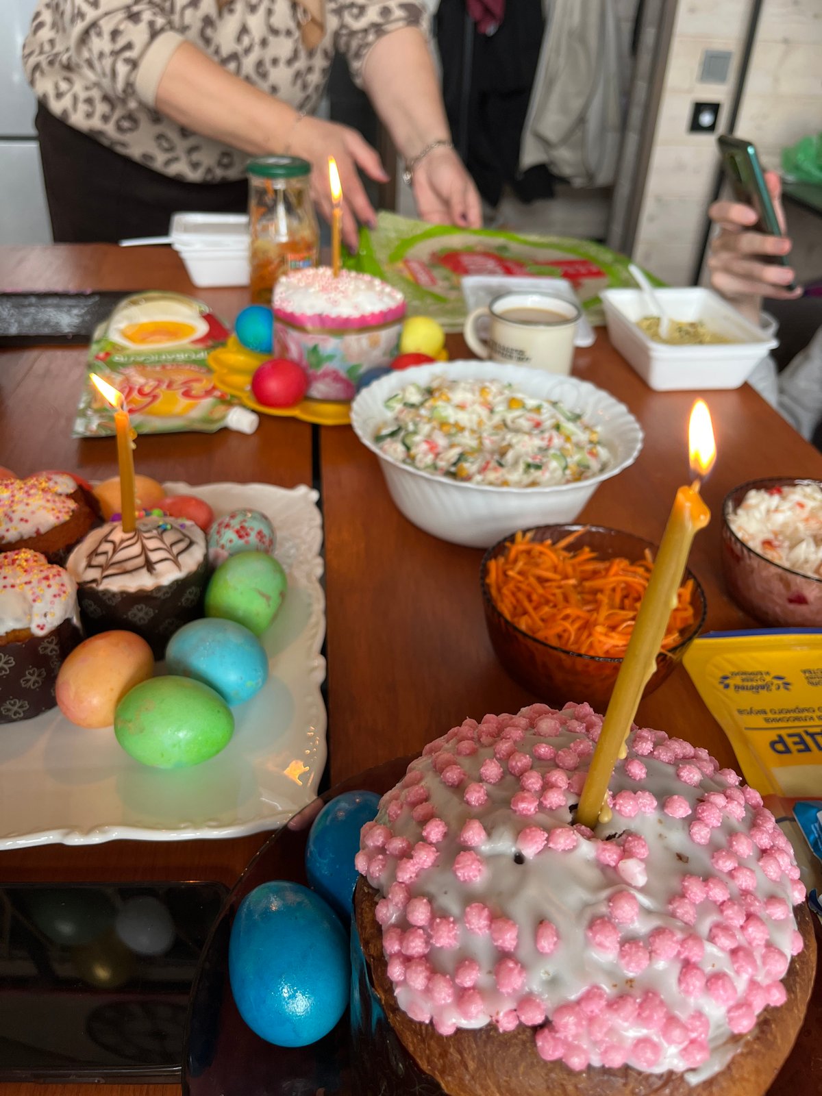 Easter celebration with traditional cakes observed in rural Russia