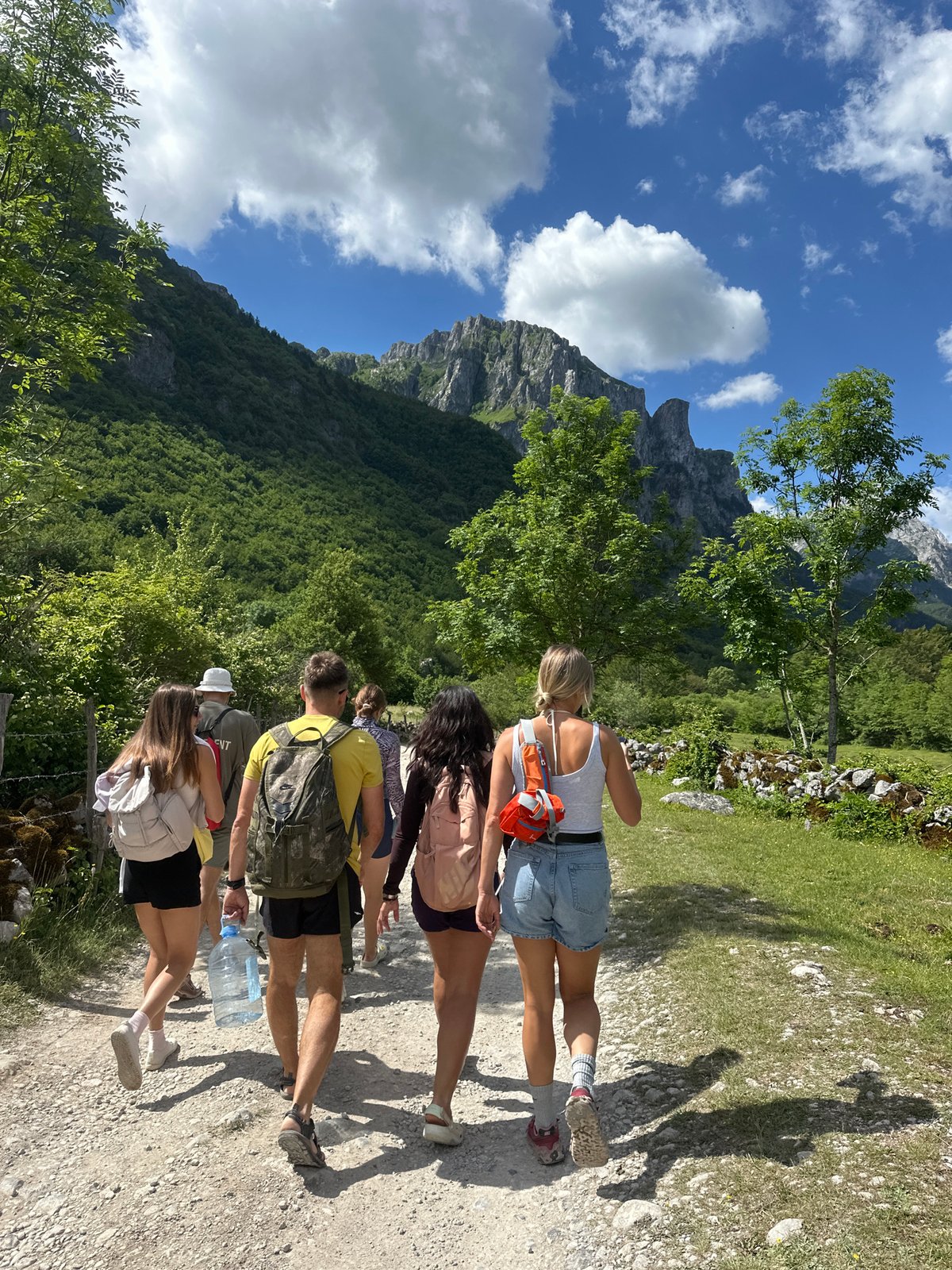 Mountain hiking group on trails near Gusinje, Montenegro