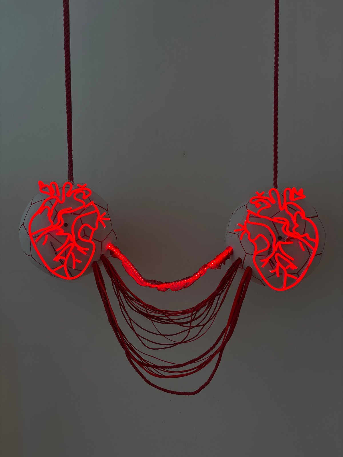 Mexico City gallery mixes neon art, branded soccer ball, and wellness equipment