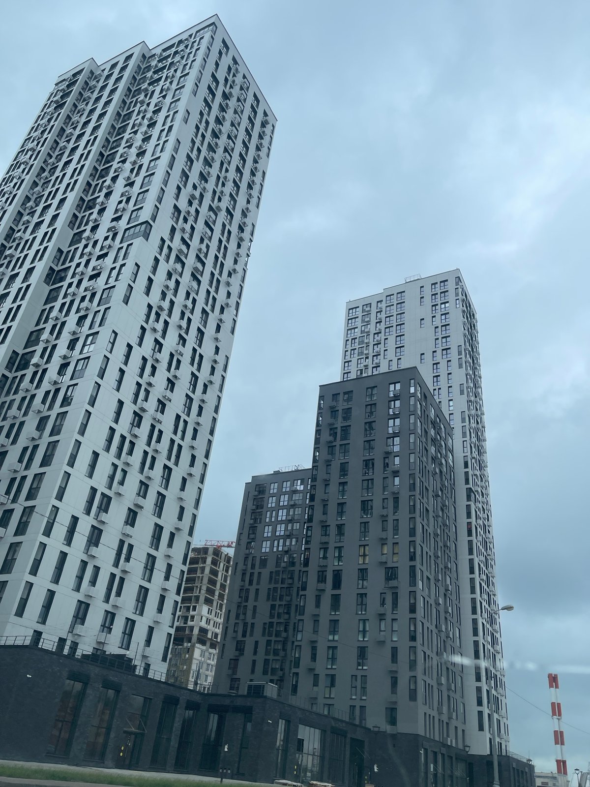 Driving through Moscow's new residential developments on a grey morning
