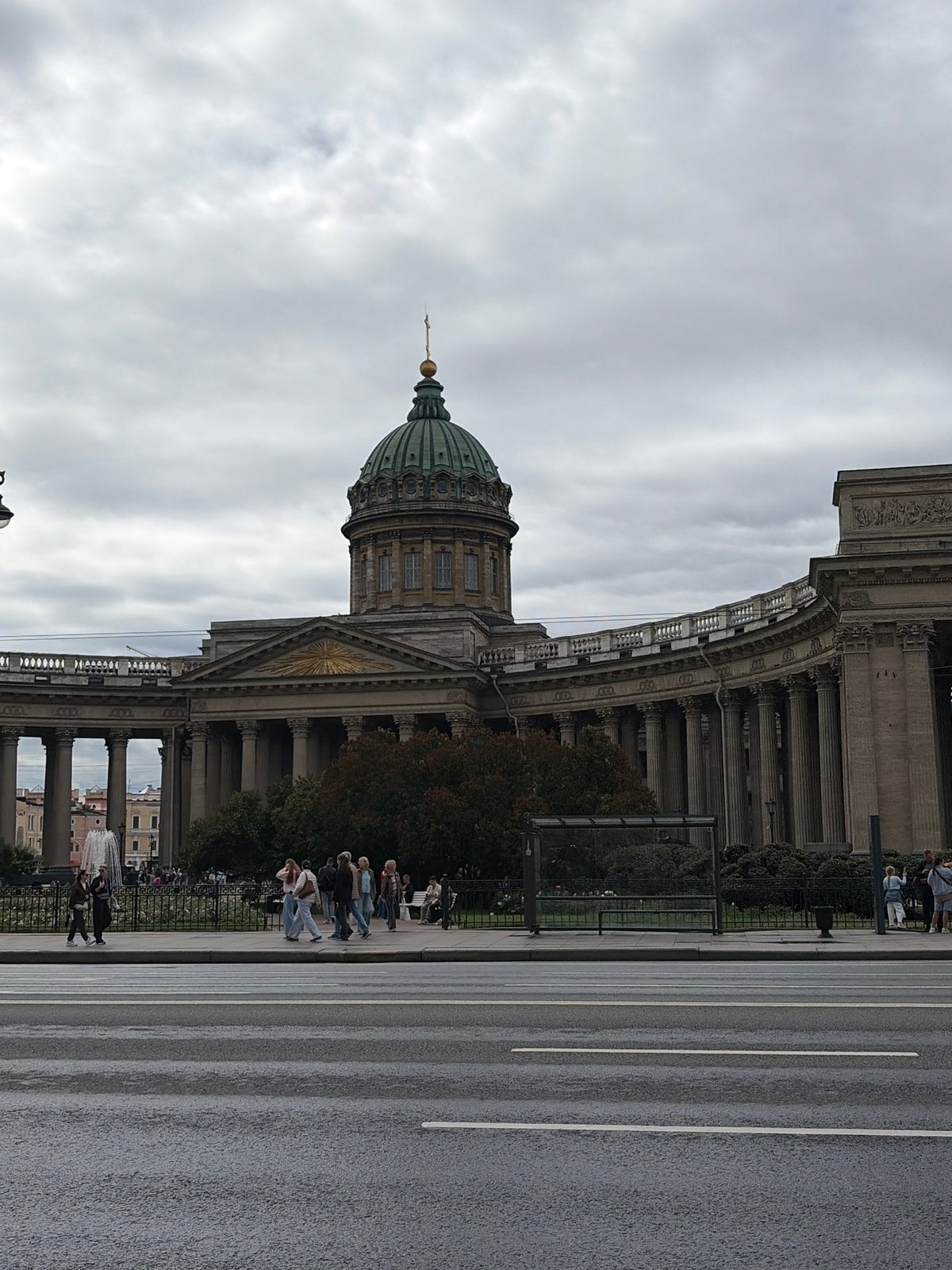 Kazan Cathedral and Nevsky Prospekt on a grey Saint Petersburg morning