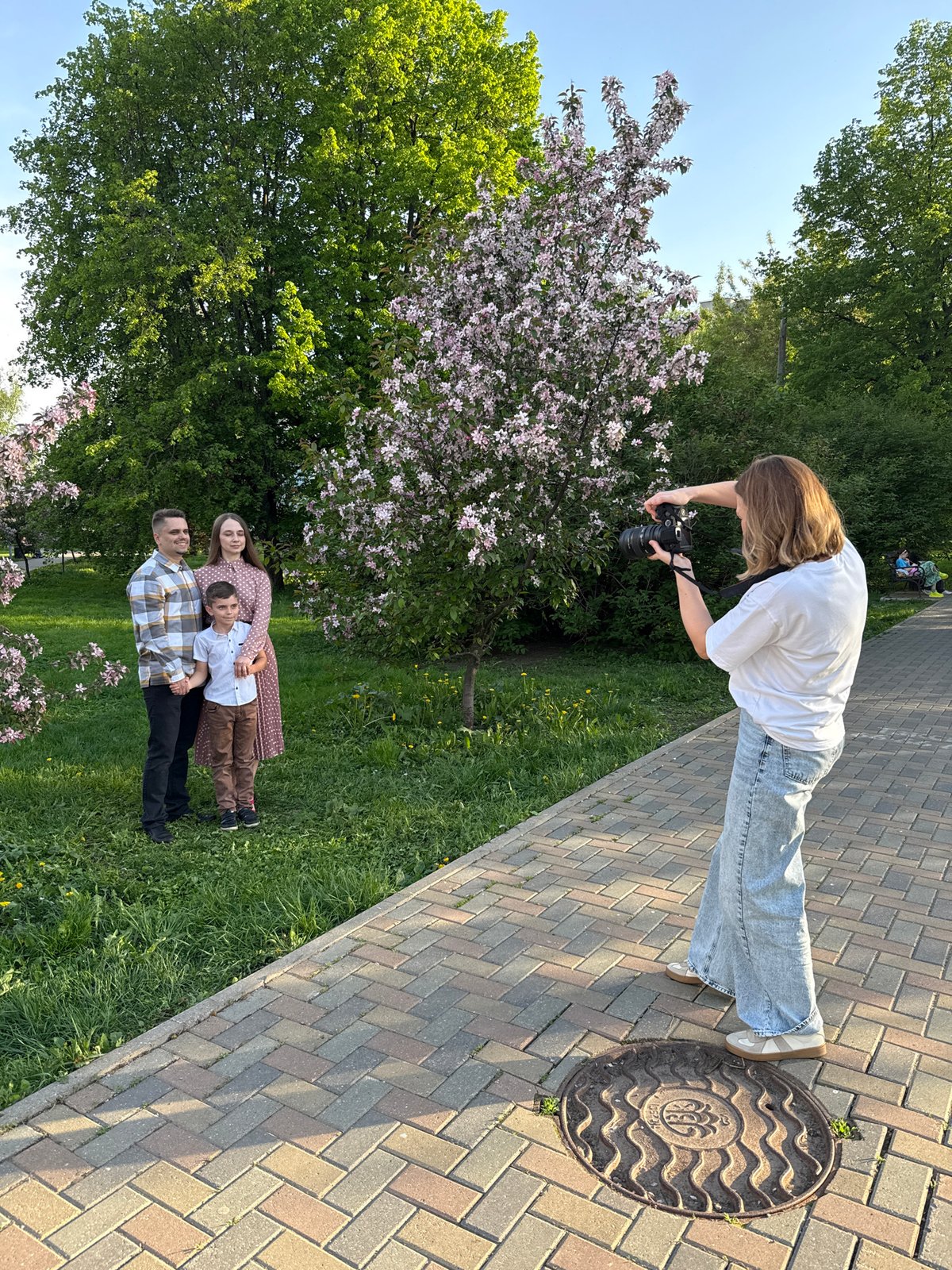 Women photographed during spring afternoon in Rusanovo, Russia