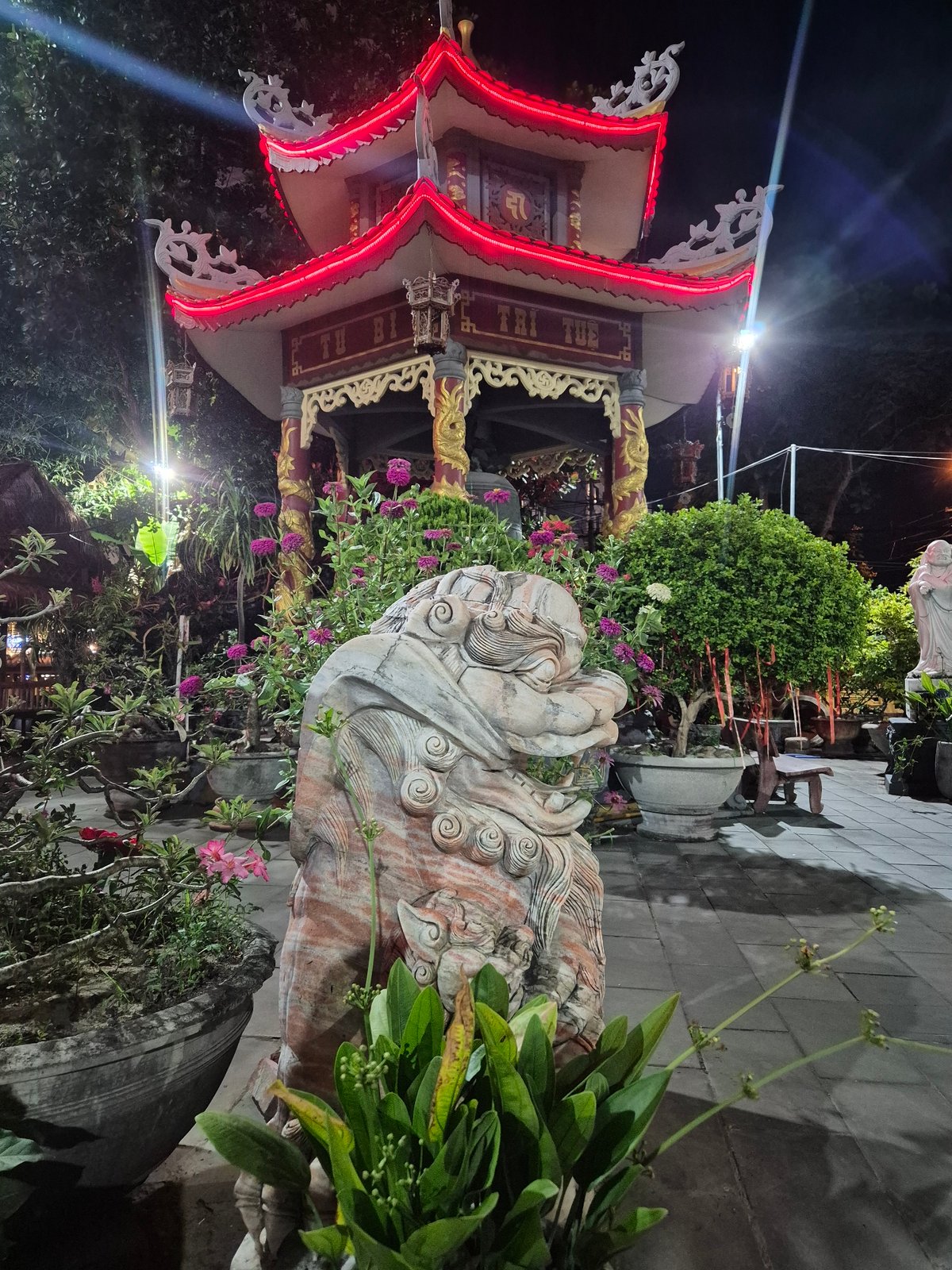 Evening temple exploration in Đà Nẵng reveals Buddhist statuary