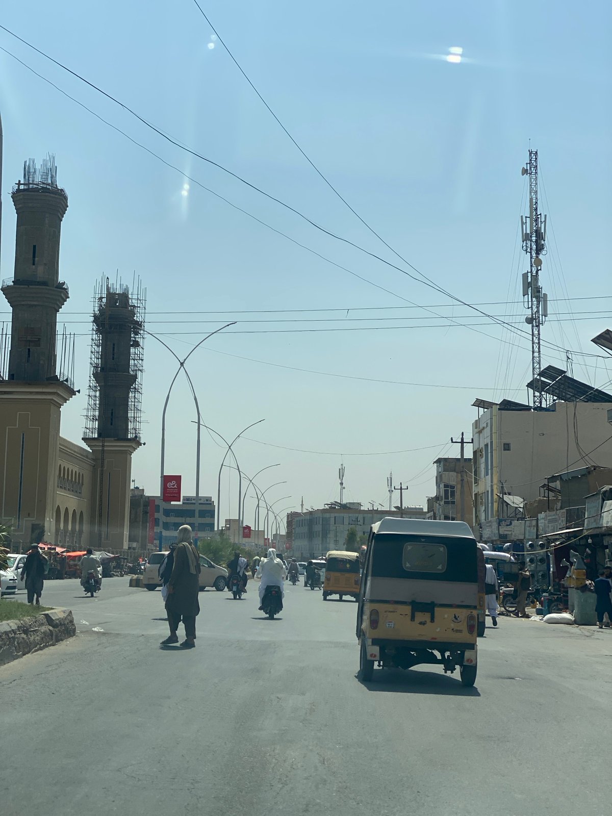 Daylight street view from a moving vehicle in Kandahar
