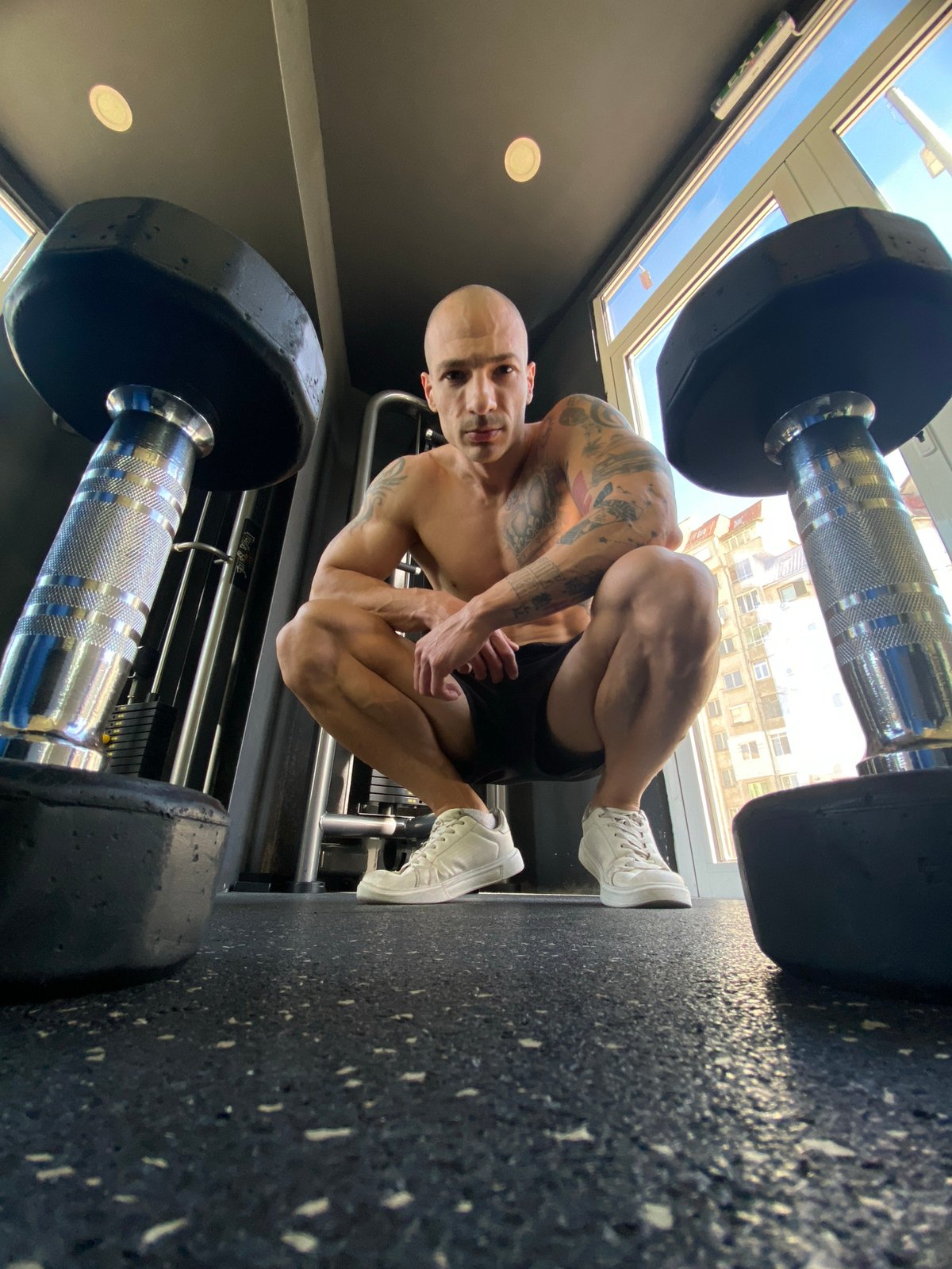 Man exercises at gym in Pleven, Bulgaria