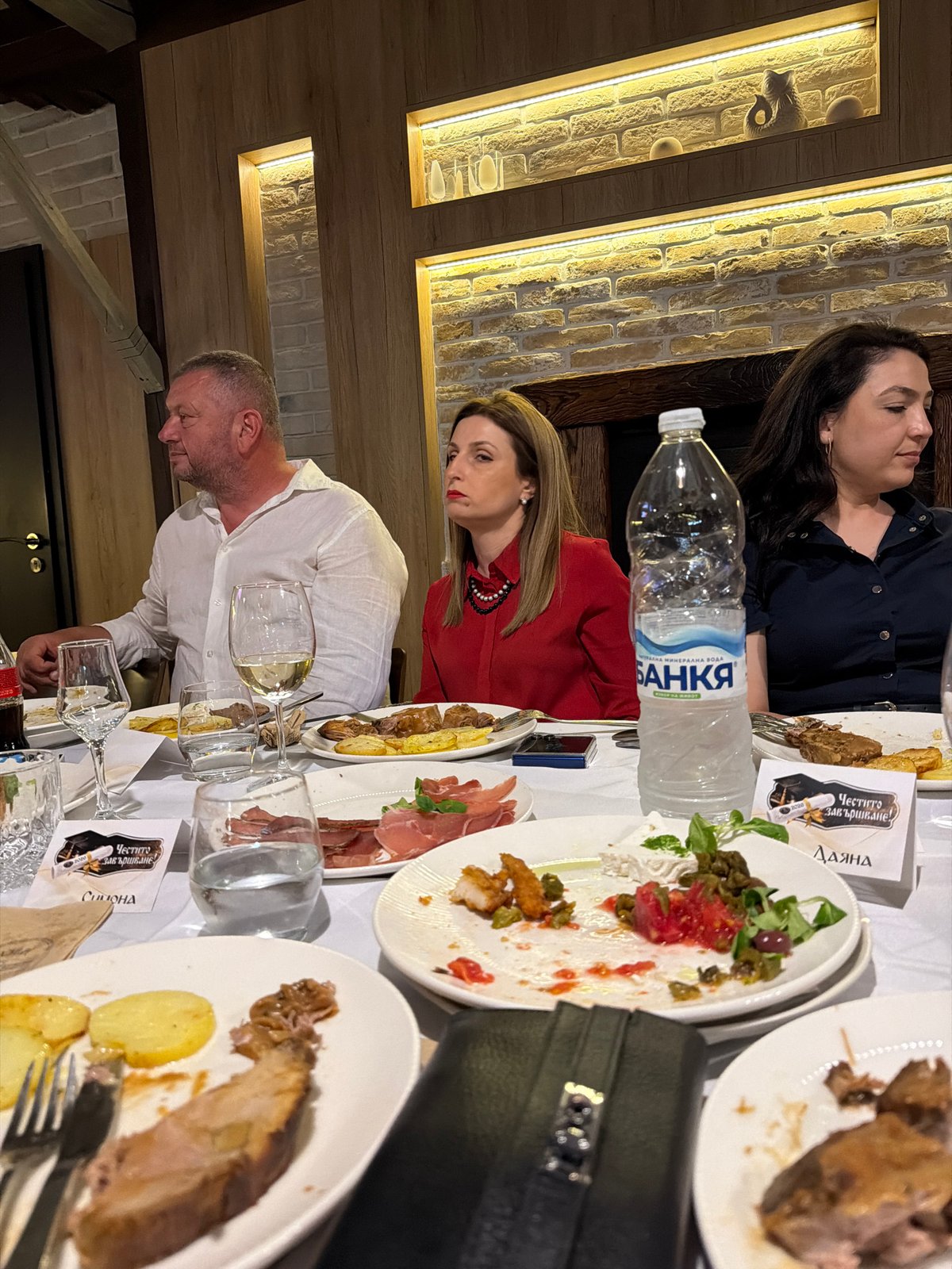 Friends watch soccer match at Veliki Preslav restaurant