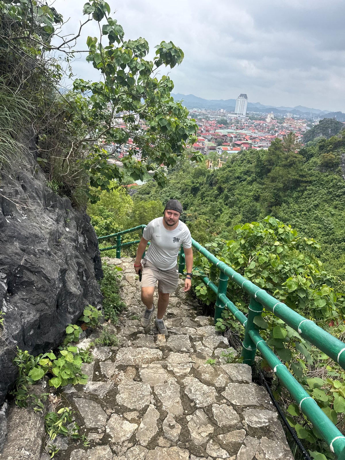 Exploring stone staircases through karst mountain trails in Tam Thanh