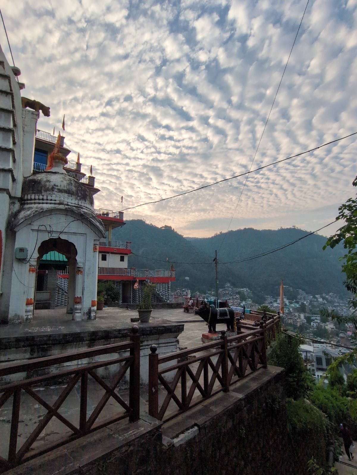 Bhootnath Temple and Mandi valley under dramatic monsoon skies