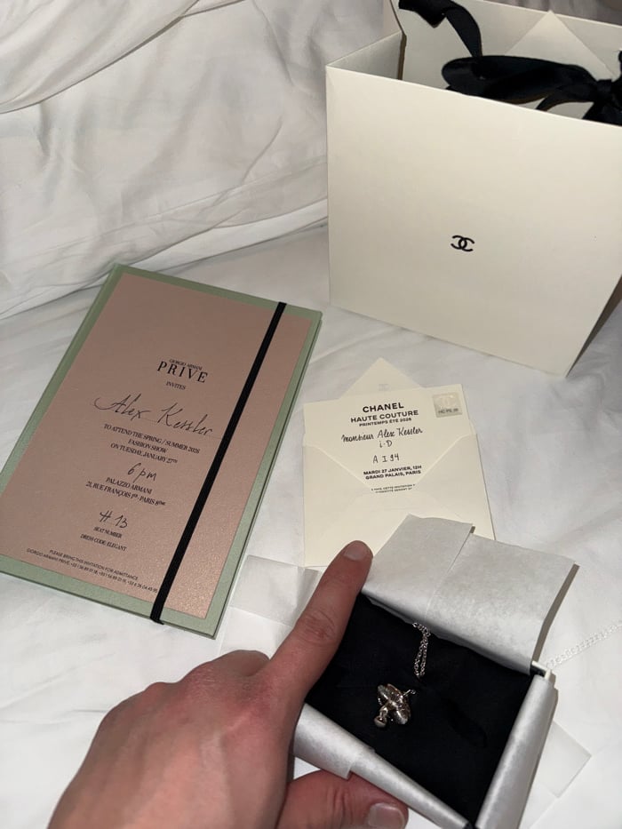 Paris evening captures luxury fashion, personal moments, elevator selfie