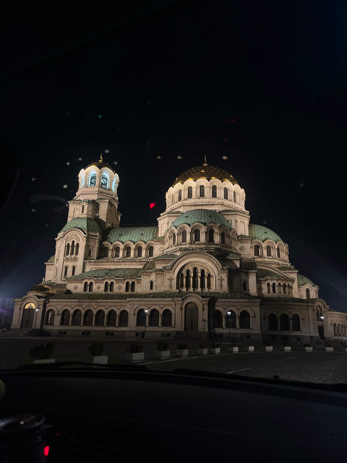 Illuminated Alexander Nevsky Cathedral captured at night in Sofia