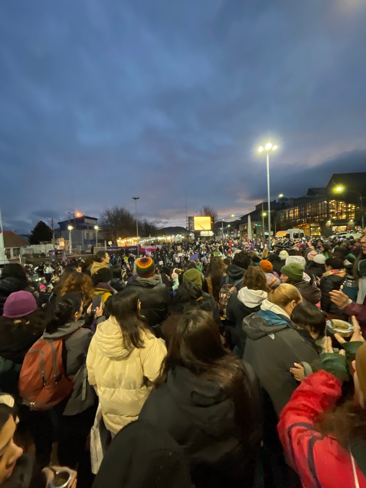 Large evening crowd gathers for public march in Ushuaia
